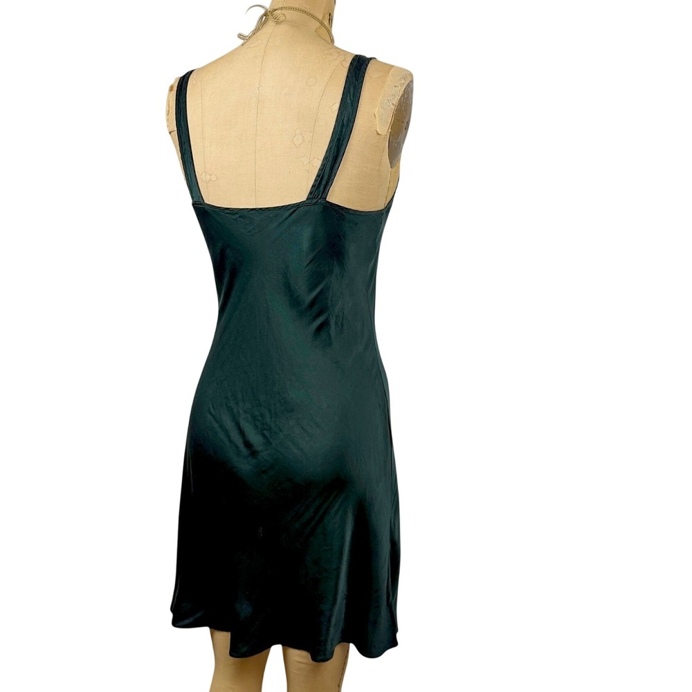 Vintage 90s Valarie Stevens Silk Slip Dress Forest Green Bias Cut Midi Size S - Picture 7 of 8